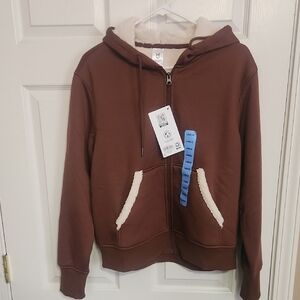 Warm Brown Hooded Jacket with Full-Length Zipper